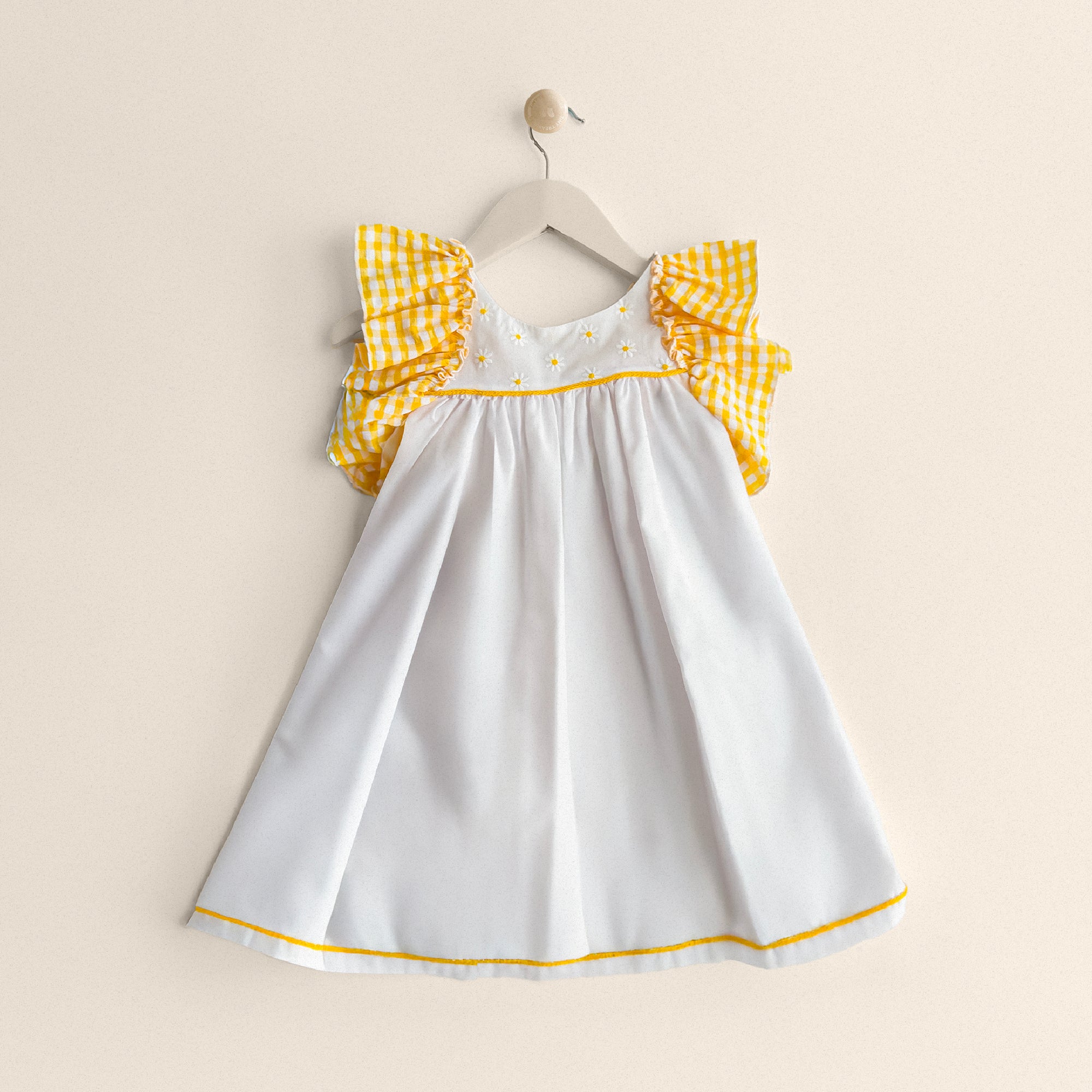 Ruffle-yellow & white Midi Dress